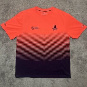 Psycho Bunny National Bank Open Orange/Navy Crewneck Tee T-Shirt Mens Large